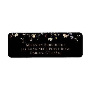 Elegant Floral Black Boho Wedding Return Address Label