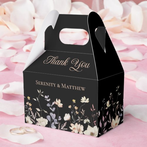 Elegant Floral Black Boho Wedding Thank You Favor Boxes