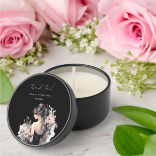 Elegant Floral Black Candle Birthday Party Favor Mini Candle Favors
