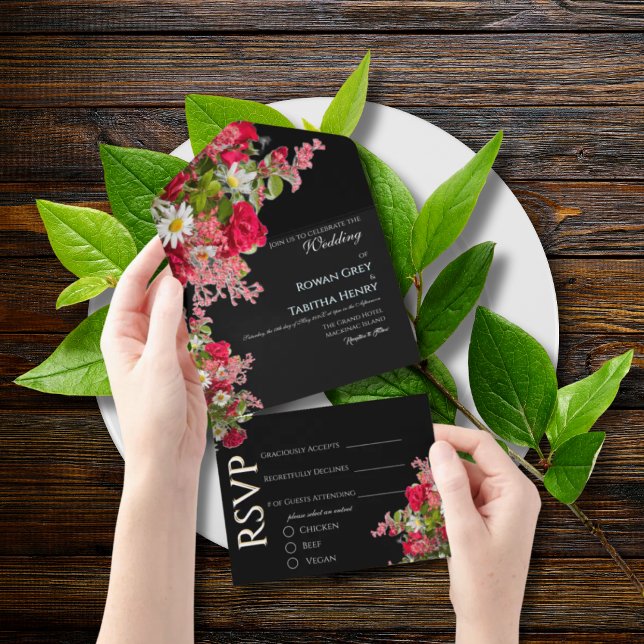 Elegant Floral Black & Colorful Wedding Invitation (Creator Uploaded)
