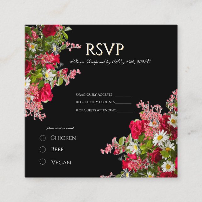 Elegant Floral Black Flower Photo Enclosure Card (Front)