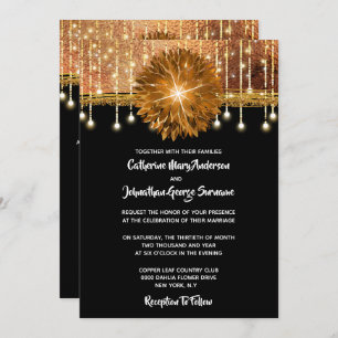 Elegant Floral black gold copper wedding party Invitation