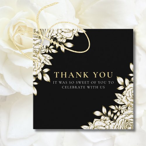 Elegant  Floral Black Gold Minimal Formal Wedding Favor Tags