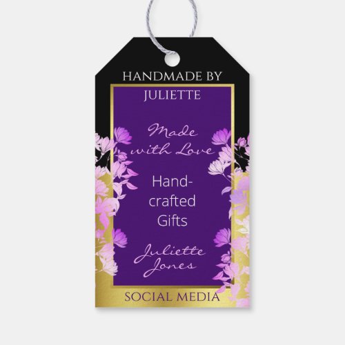 Elegant Floral Black Gold  Purple Colored Hanging Gift Tags