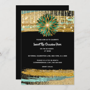 Elegant Floral black gold teal birthday party Invitation