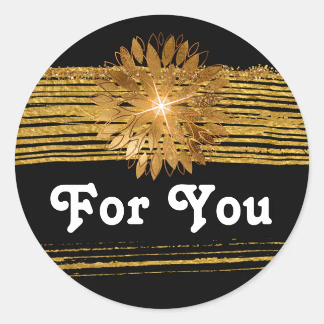 Elegant Floral Black Gold Wedding Favor Classic Round Sticker Zazzle