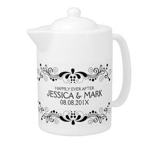 Elegant Floral Black Lace With White Damasks 2 Teapot