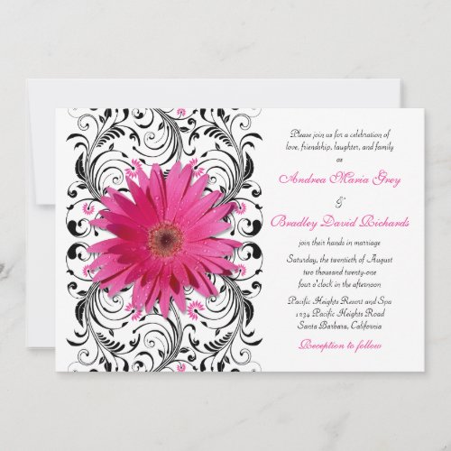 Pink Gerbera Daisy Floral Wedding Invitation