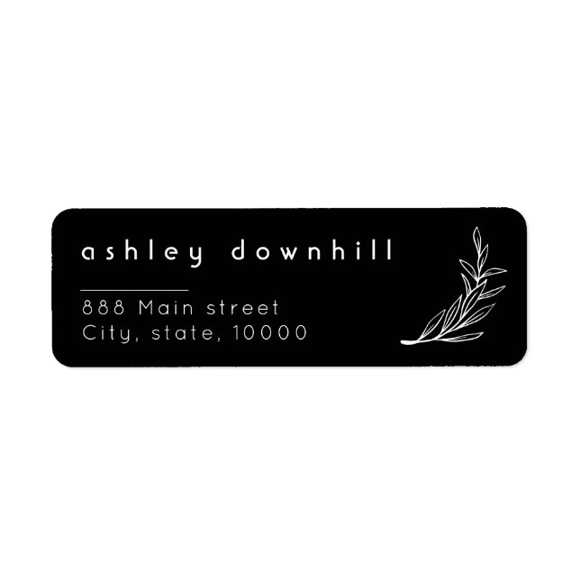Elegant floral black return adress label (Front)