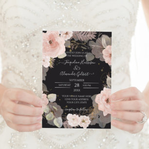 Elegant Floral Black Rose Gold Eucalyptus Leaf