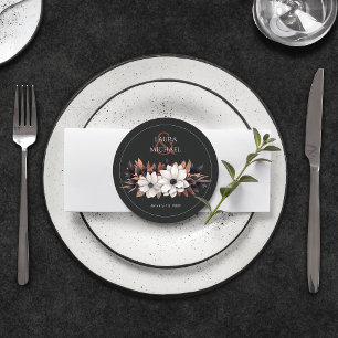 Elegant Floral Black Rust Round Paper Coaster