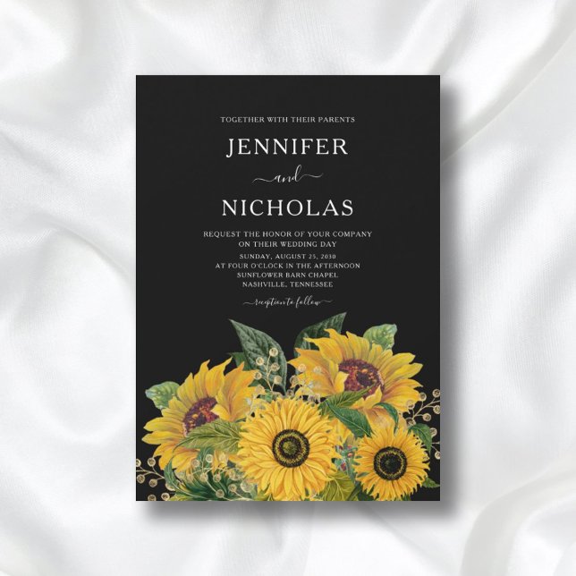 Elegant Floral Black Wedding  Invitation (Creator Uploaded)