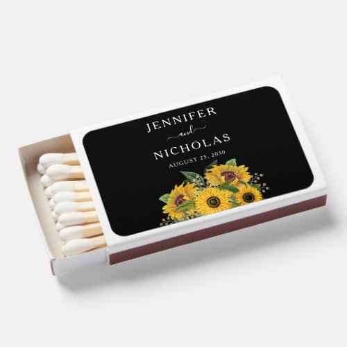 Elegant Floral Black Wedding  Matchboxes