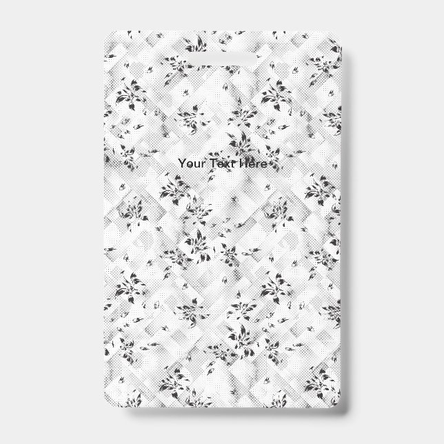 Elegant Floral Black White Badge Pass (Front)