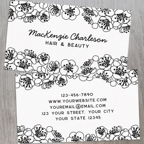 Elegant Floral Black White Business Card