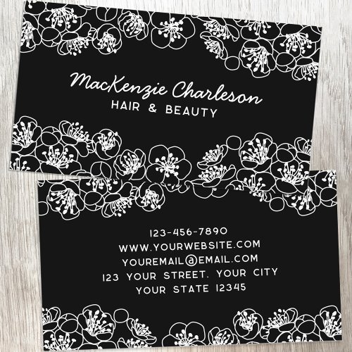 Elegant Floral Black White Business Card