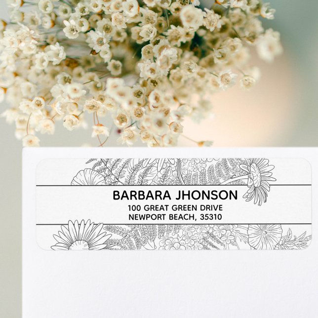 Elegant Floral Black White Daisy Return Address Label (Creator Uploaded)