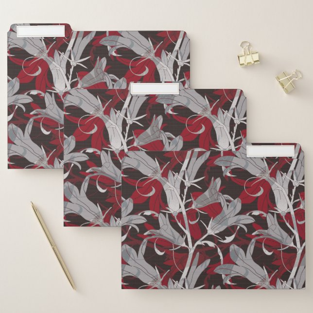 Elegant Floral | Black White Gray & Red Lilies File Folder (Set)
