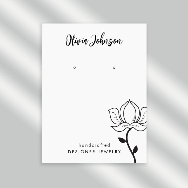 Elegant Floral Black White Jewelry Earring Display Business Card (Stylishly Personalize with Custom Name & Optional Text. Add Contact Information on Reverse Side.)