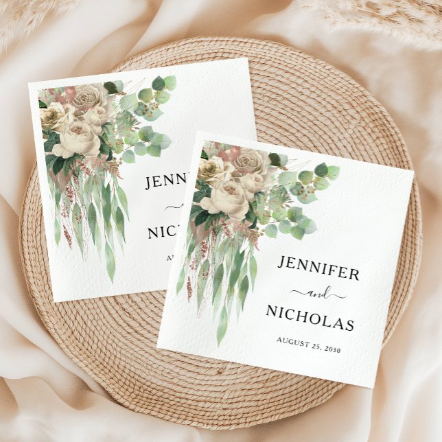 Elegant Floral Black & White Peonies Wedding Napkins (Elegant Floral Black & White Peonies Wedding Napkins)