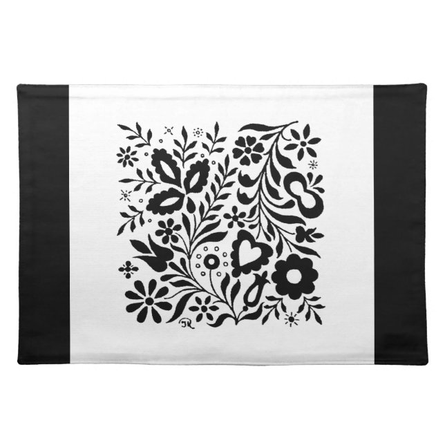 Elegant Floral Black & White Placemat (Front)