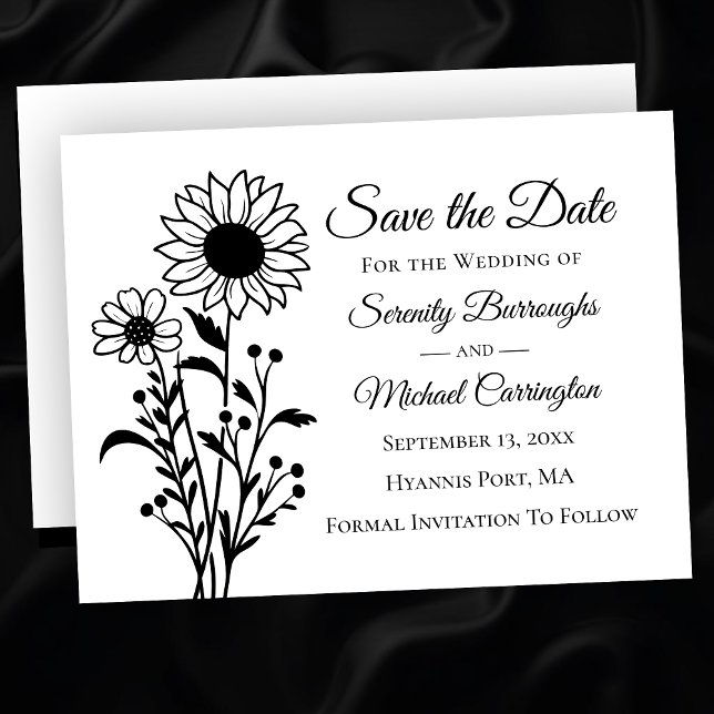 Elegant Floral Black White Save the Date Wedding Announcement (Creator Uploaded)