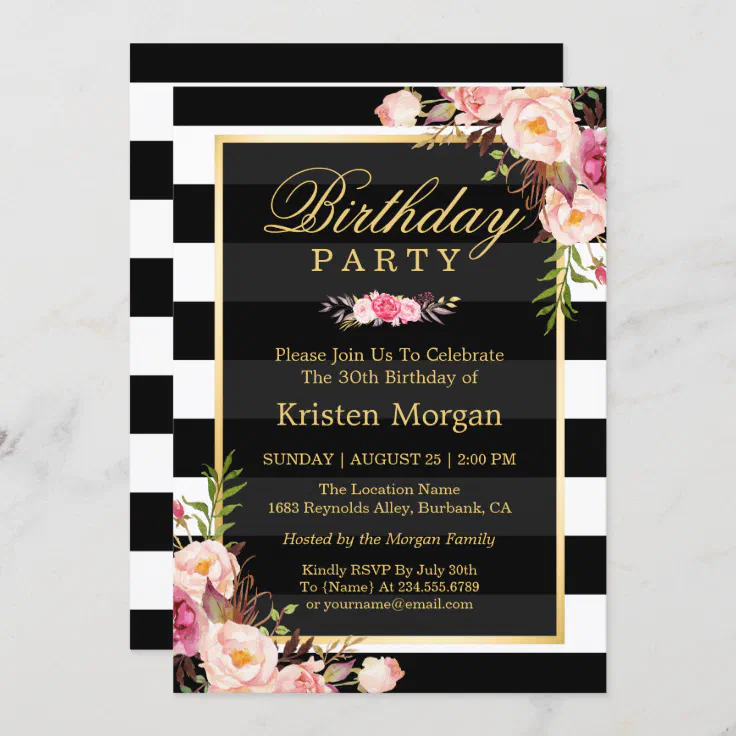 Personalised Any Age Birthday Party Invitations Shabby Chic Postcard Design 