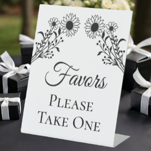 Elegant Floral Black White Sunflower Wedding Favor Pedestal Sign