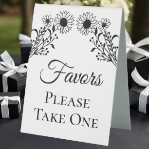 Elegant Floral Black White Sunflower Wedding Favor Table Tent