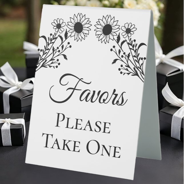 Elegant Floral Black White Sunflower Wedding Favor Table Tent (Creator Uploaded)