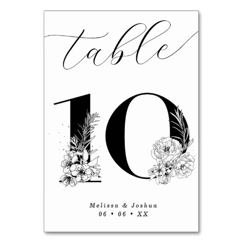 Elegant Floral Black  White Table 10 Table Number