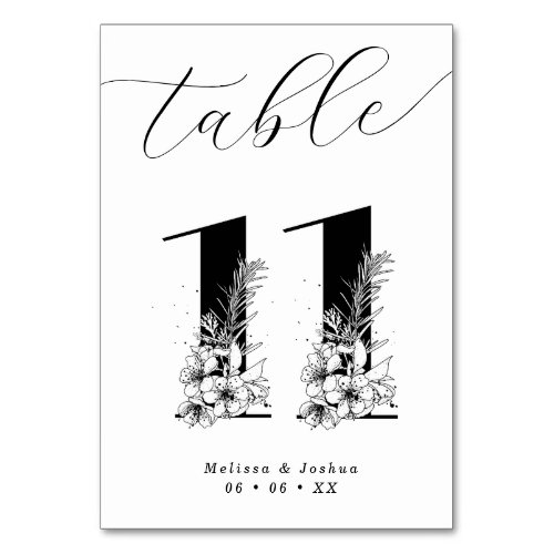 Elegant Floral Black  White Table 11 Table Number