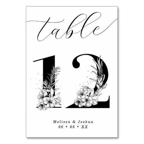 Elegant Floral Black  White Table 12 Table Number