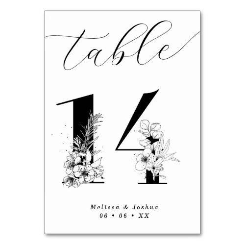 Elegant Floral Black  White Table 14 Table Number