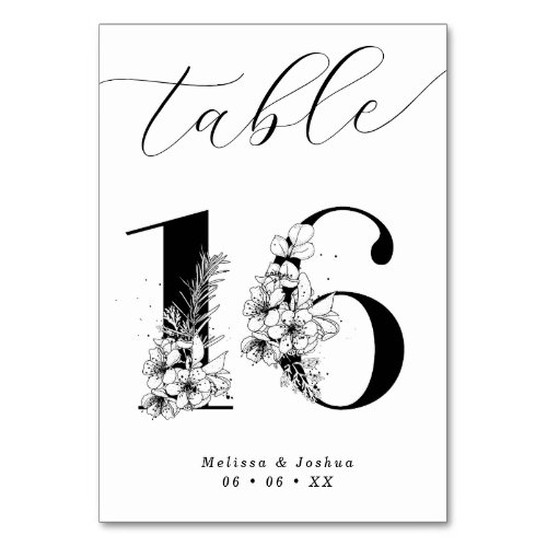 Elegant Floral Black  White Table 16 Table Number