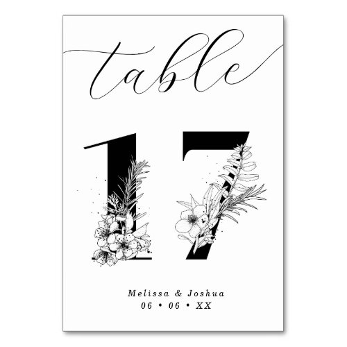 Elegant Floral Black  White Table 17 Table Number