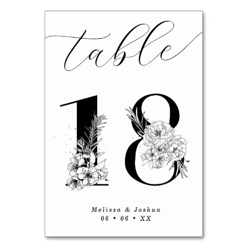 Elegant Floral Black  White Table 18 Table Number