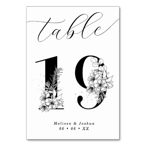 Elegant Floral Black  White Table 19 Table Number