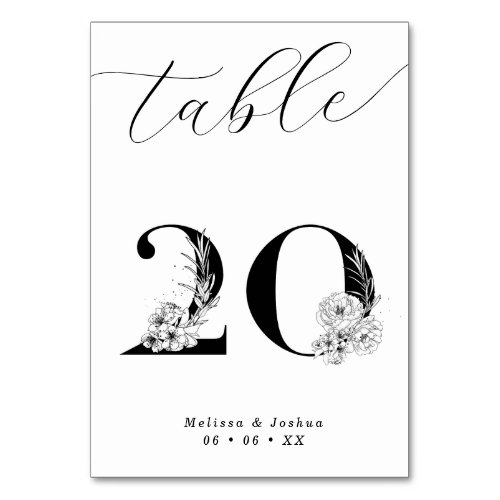 Elegant Floral Black  White Table 20 Table Number