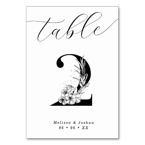 Elegant Floral Black  White Table 2 Table Number