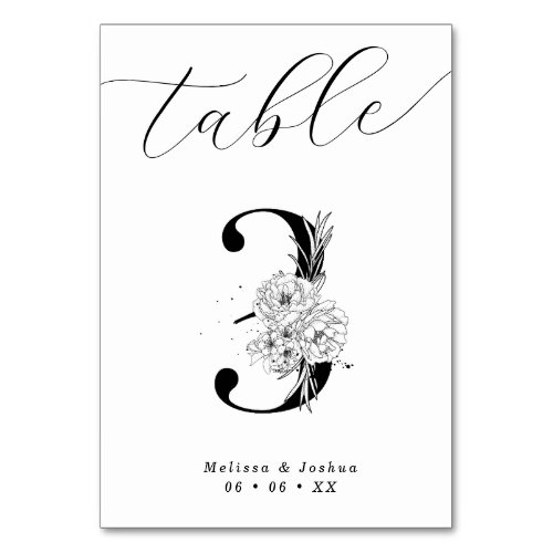 Elegant Floral Black  White Table 3 Table Number