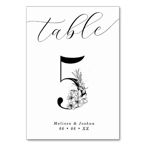 Elegant Floral Black  White Table 5 Table Number