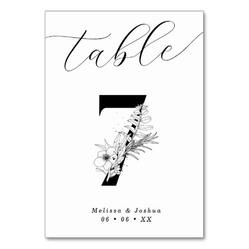 Elegant Floral Black  White Table 7 Table Number