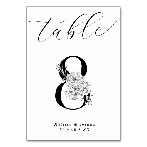 Elegant Floral Black  White Table 8 Table Number