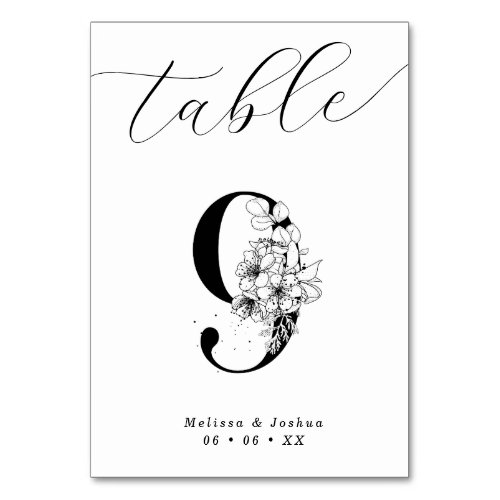 Elegant Floral Black  White Table 9 Table Number