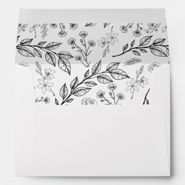 Elegant Floral Black White Wedding Envelope (Back (Bottom))