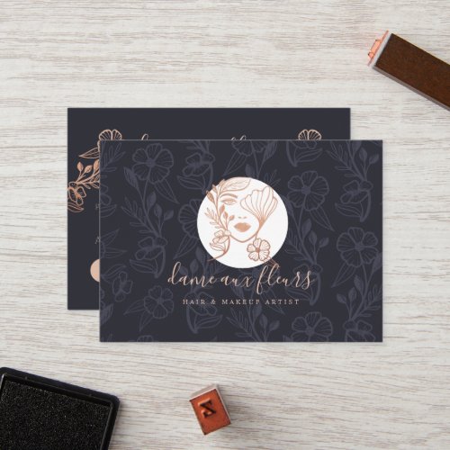 Elegant Floral Blooming Beauty Woman Logo Black Loyalty Card