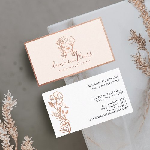 Elegant Floral Blooming Beauty Woman Logo Pink Business Card