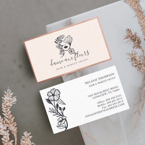 Elegant Floral Blooming Beauty Woman Logo Pink Business Card