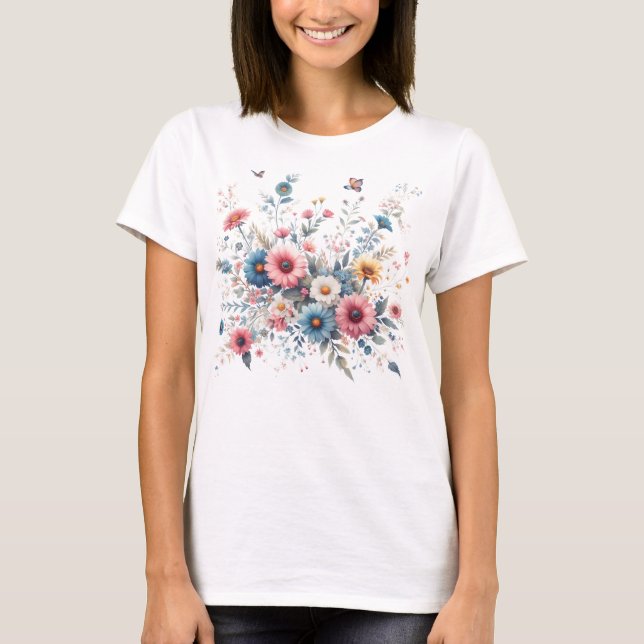 Elegant Floral Blooms T-Shirt (Front)